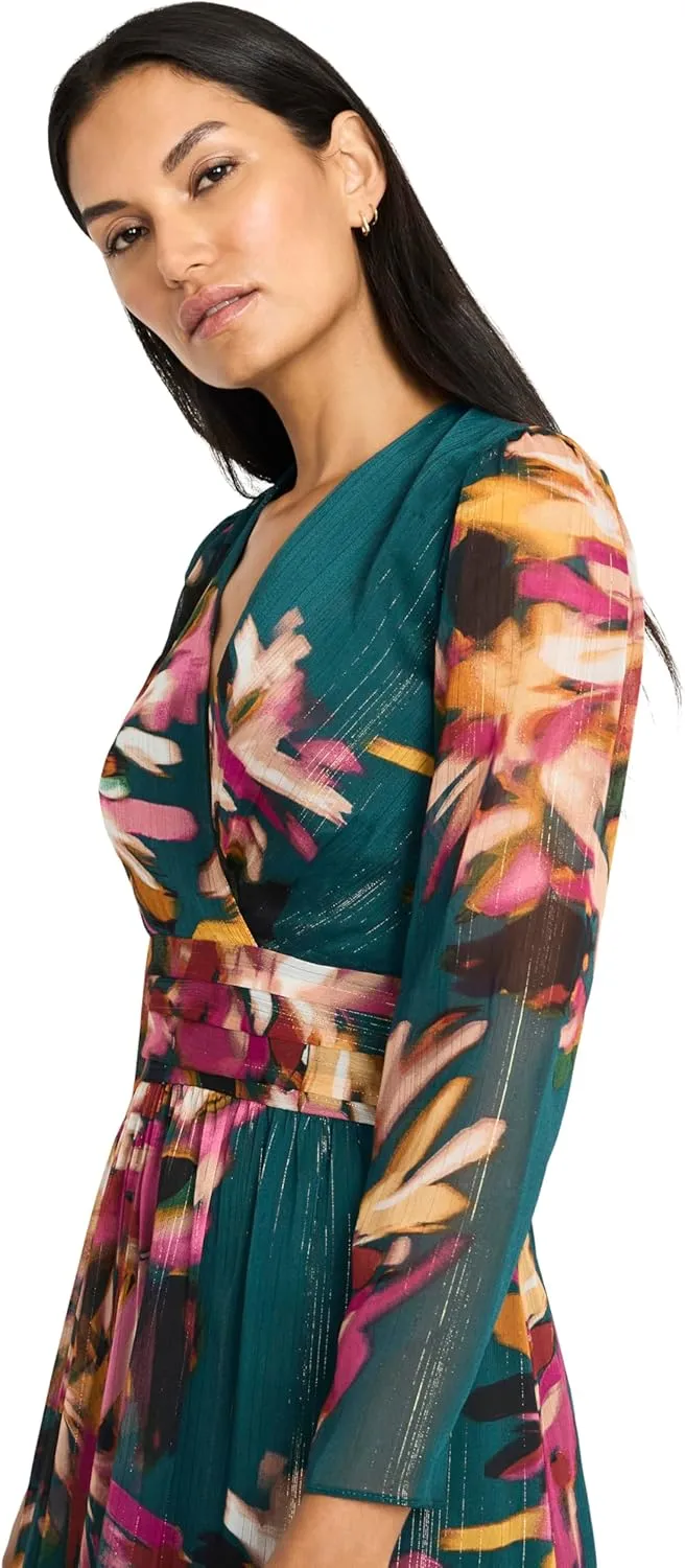Maggy London Women's Floral Maxi Wrap Long Sleeve V-Neck-Elegant Wedding Guest Dress