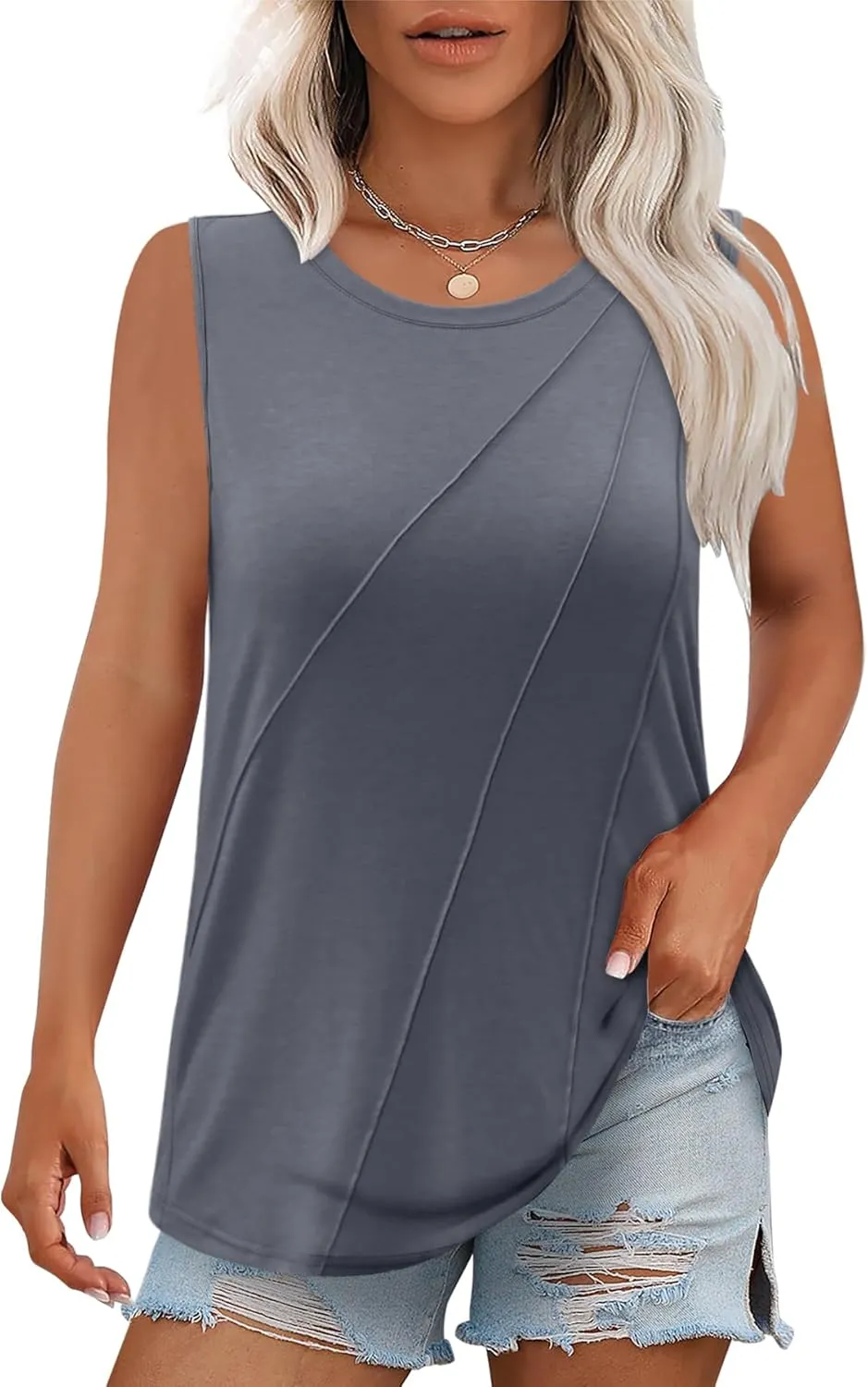 Magritta Womens 2025 Trendy Summer Tank Tops Casual Round Neck Sleeveless Shirts Pleated Work Blouse for Women Dressy