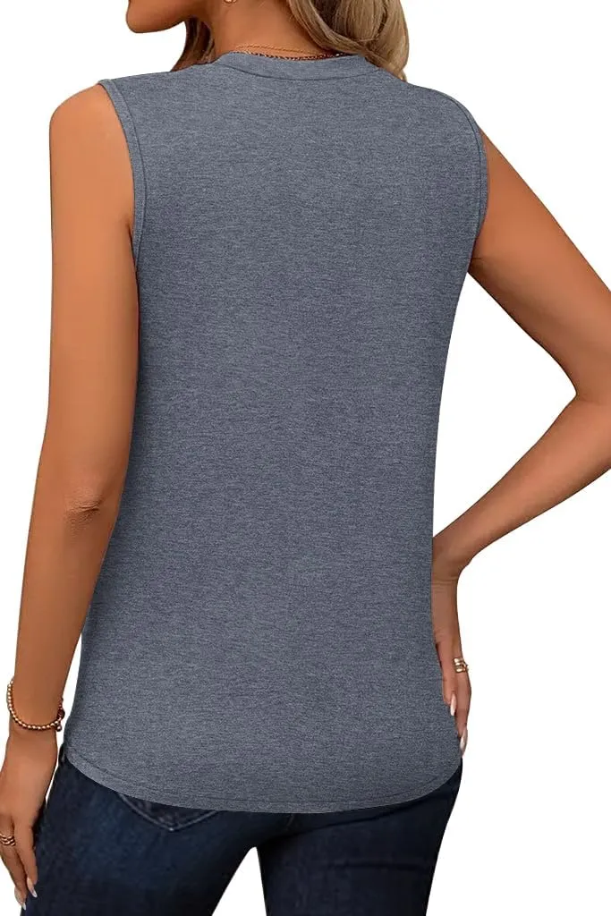 Magritta Womens 2025 Trendy Summer Tank Tops Casual Round Neck Sleeveless Shirts Pleated Work Blouse for Women Dressy