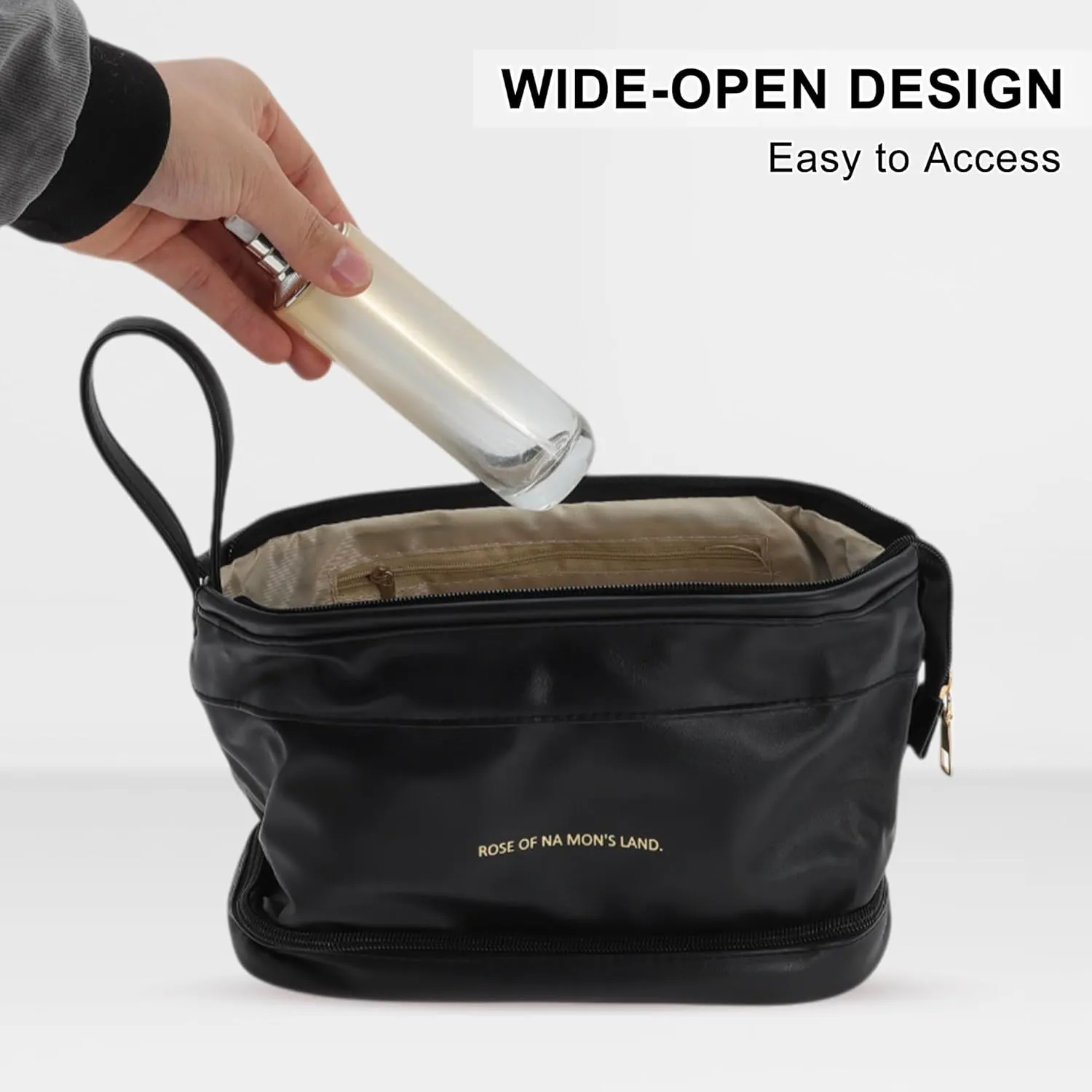 Makeup Bag, Double Layer Travel Cosmetic Bag for Women, Toiletry Bag, Waterproof and Durable Make Up Bag with Makeup Brush Storage Bag, Black