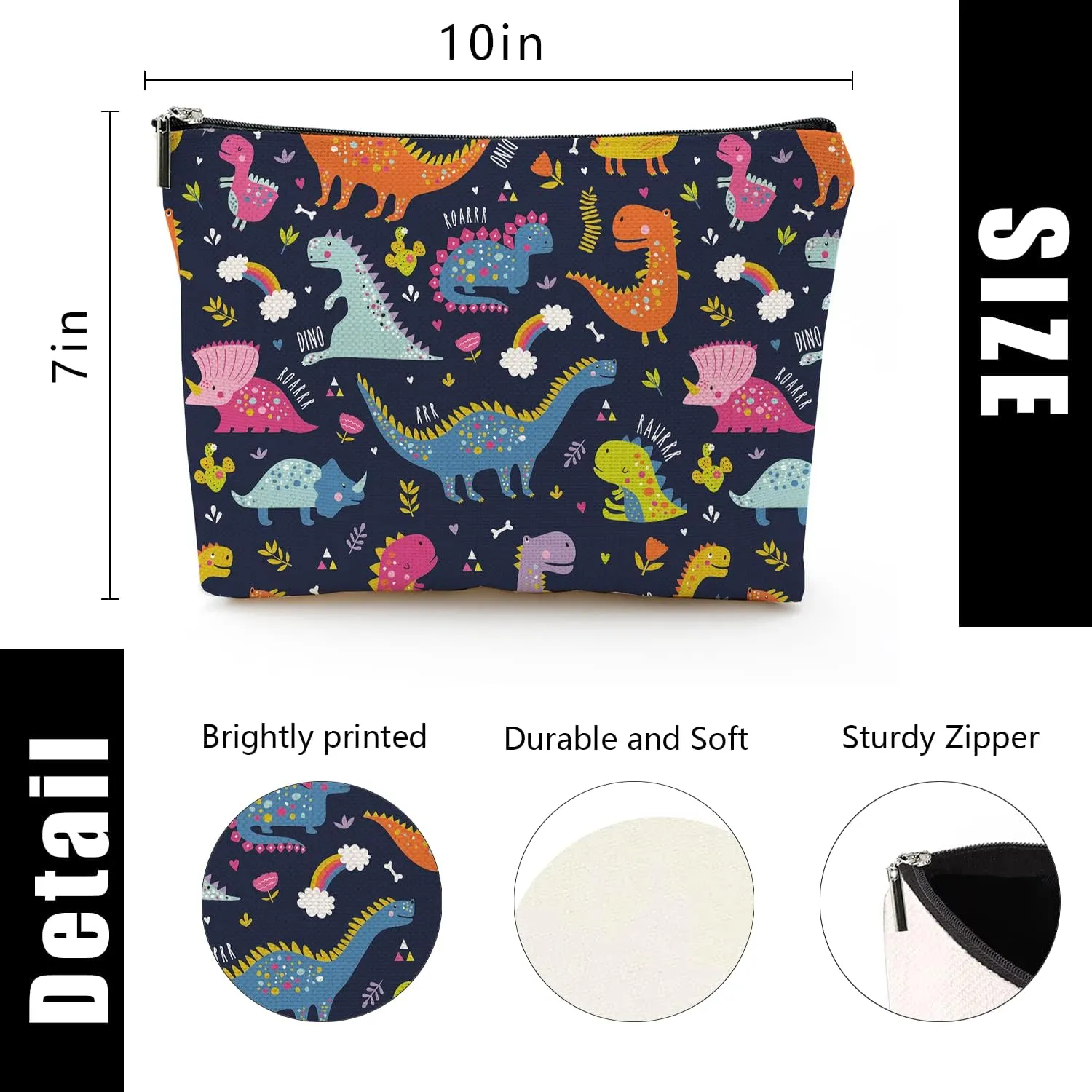 Makeup Bag for Women Travel Makeup Bag Large Cosmetic Bag Zipper Pouch Toiletry Bags Makeup Organizer Bag 7X10in - Cute Dinosaur