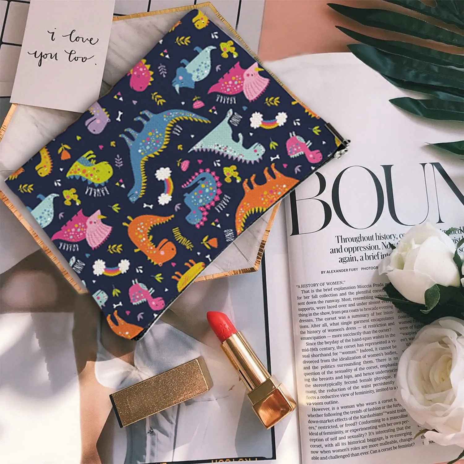 Makeup Bag for Women Travel Makeup Bag Large Cosmetic Bag Zipper Pouch Toiletry Bags Makeup Organizer Bag 7X10in - Cute Dinosaur