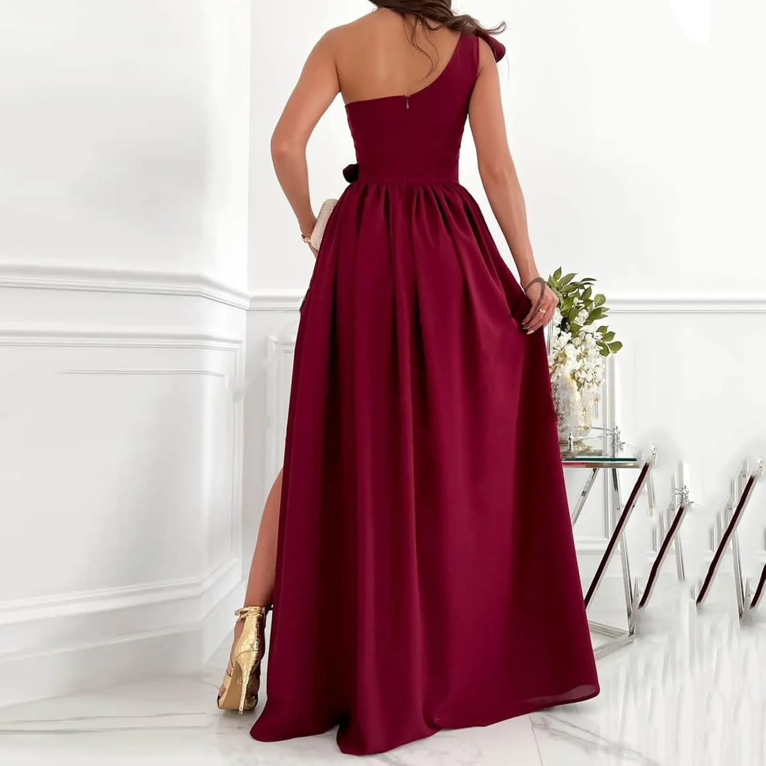 Maxi Dresses for Women One The Shoulder Dress Flowy Long Dresses Sexy Split Party Dress Trendy Ruffle Sundresses