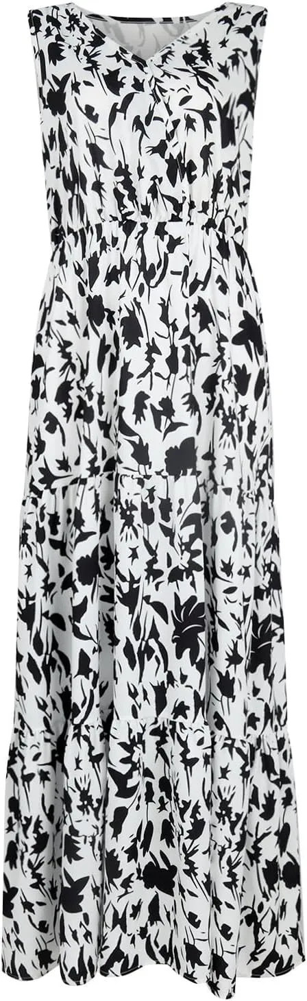 Maxi Dresses for Women Summer Wrap V Neck Long Floral Dress Elegant Formal Wedding Guest Dresses Boho Flowy Sundress