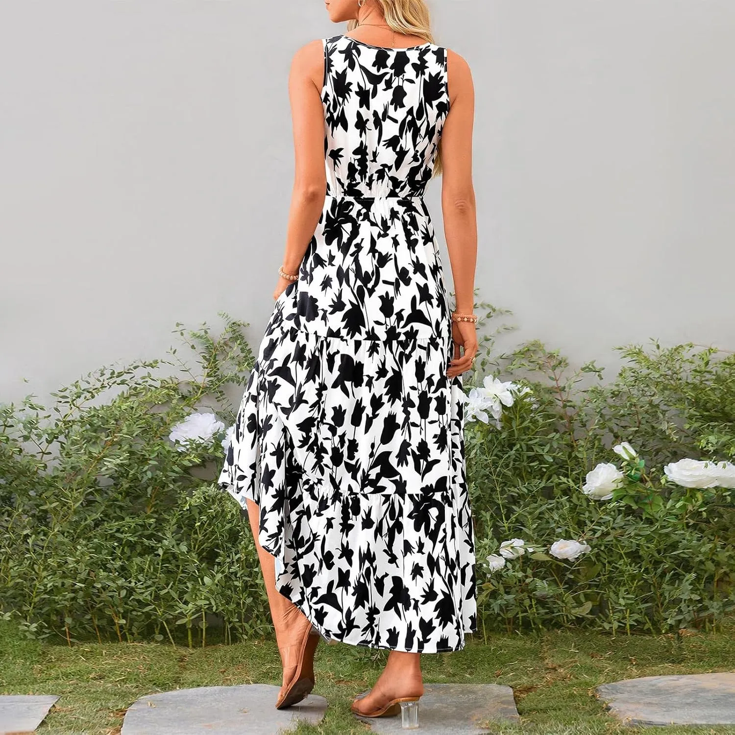 Maxi Dresses for Women Summer Wrap V Neck Long Floral Dress Elegant Formal Wedding Guest Dresses Boho Flowy Sundress