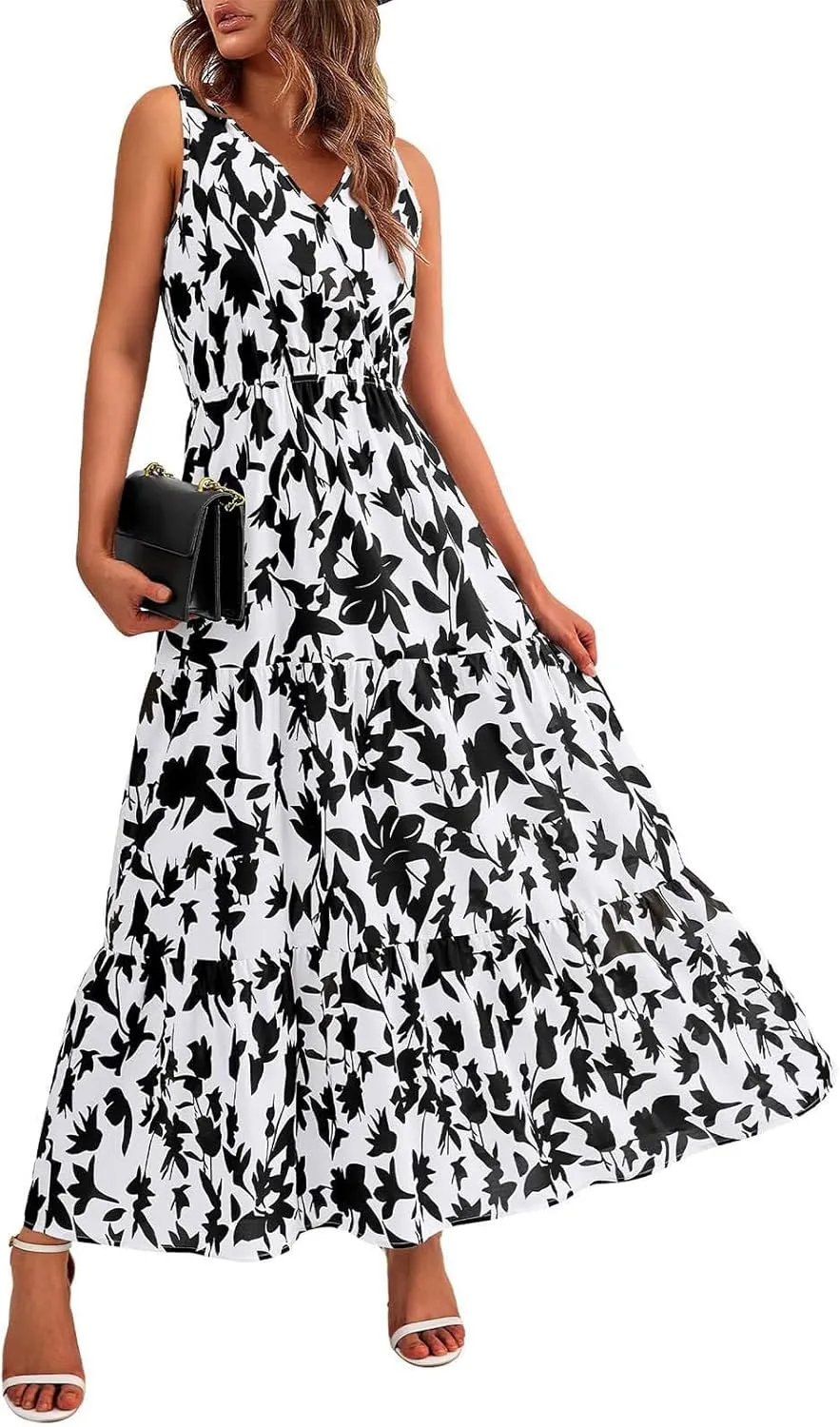 Maxi Dresses for Women Summer Wrap V Neck Long Floral Dress Elegant Formal Wedding Guest Dresses Boho Flowy Sundress