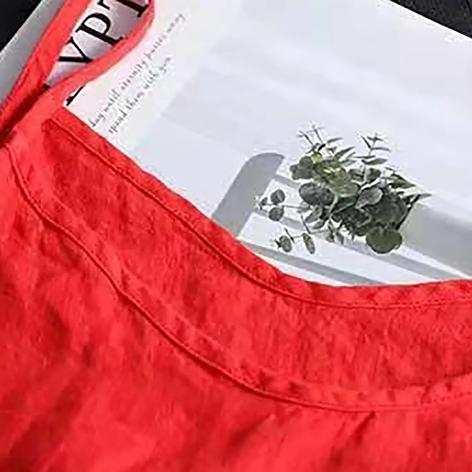 Mayntop Women Camisole Cotton Linen Spaghetti Strap Cami Top Sleeveless V-Neck Solid Color Plain Loose Basic Tank