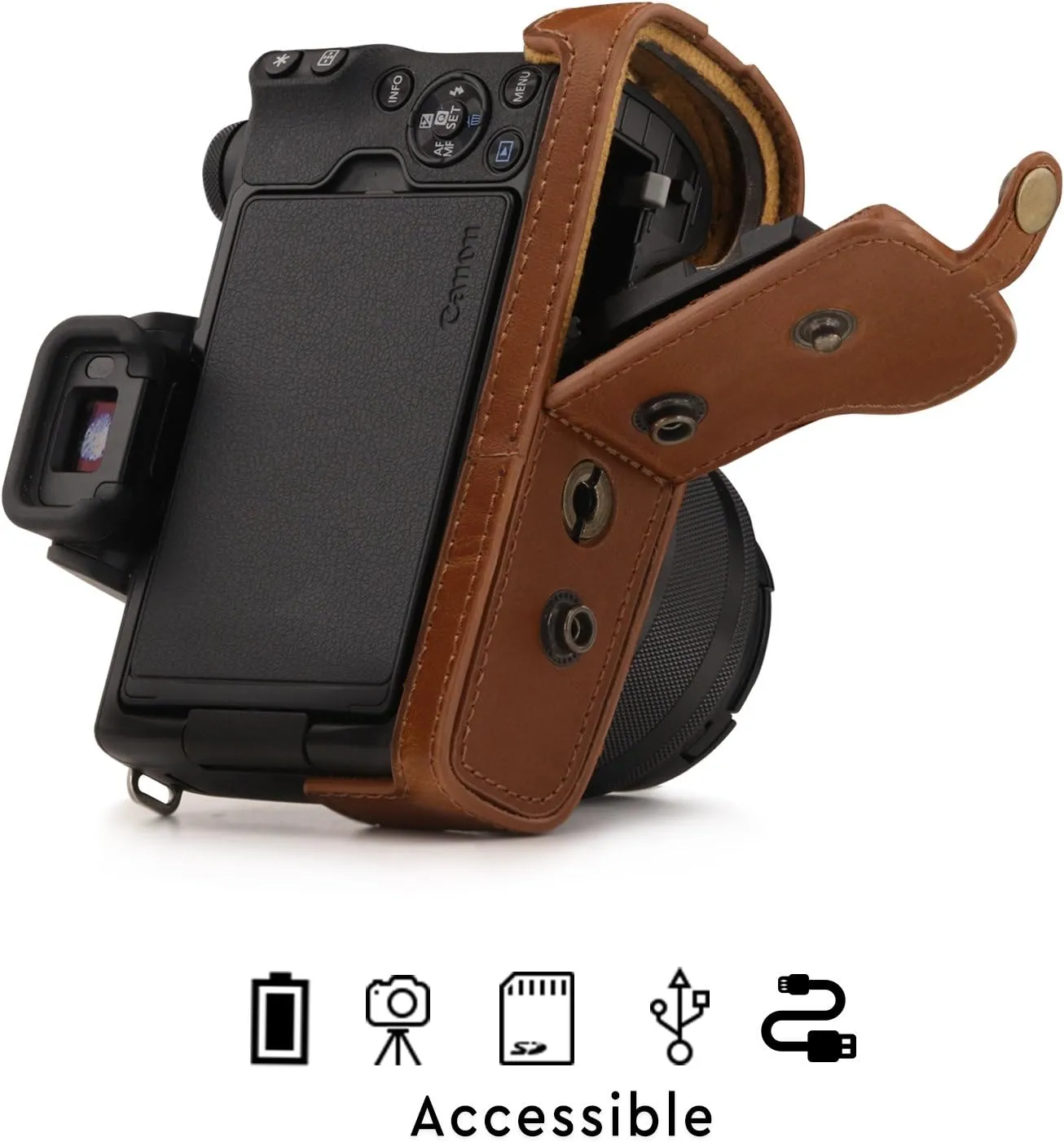 MegaGear Canon EOS M50 Pu Leather Camera Case, Light Brown (MG1448)