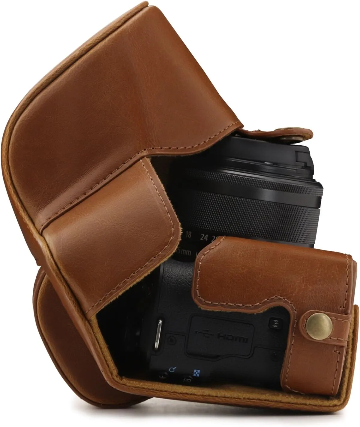 MegaGear Canon EOS M50 Pu Leather Camera Case, Light Brown (MG1448)