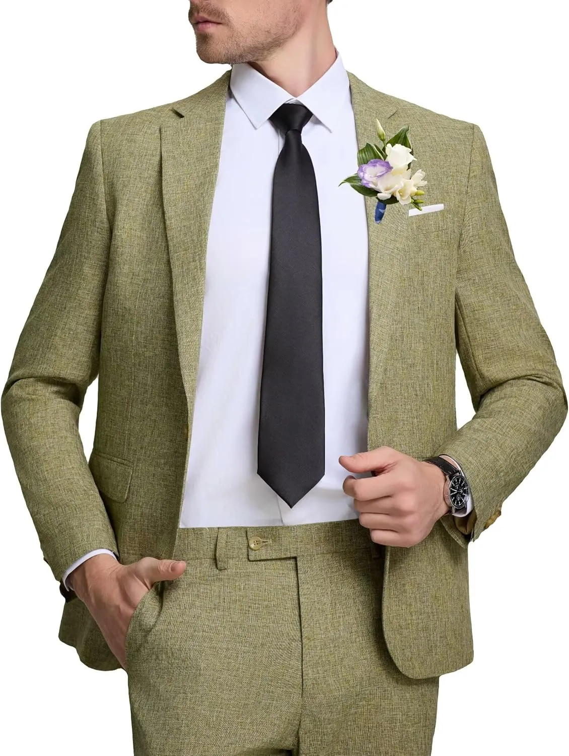 Men Casual Suits Classic Fit 2 Piece Suit One Button Lightweight Blazer Jacket Pants Set for Business Prom Wedding