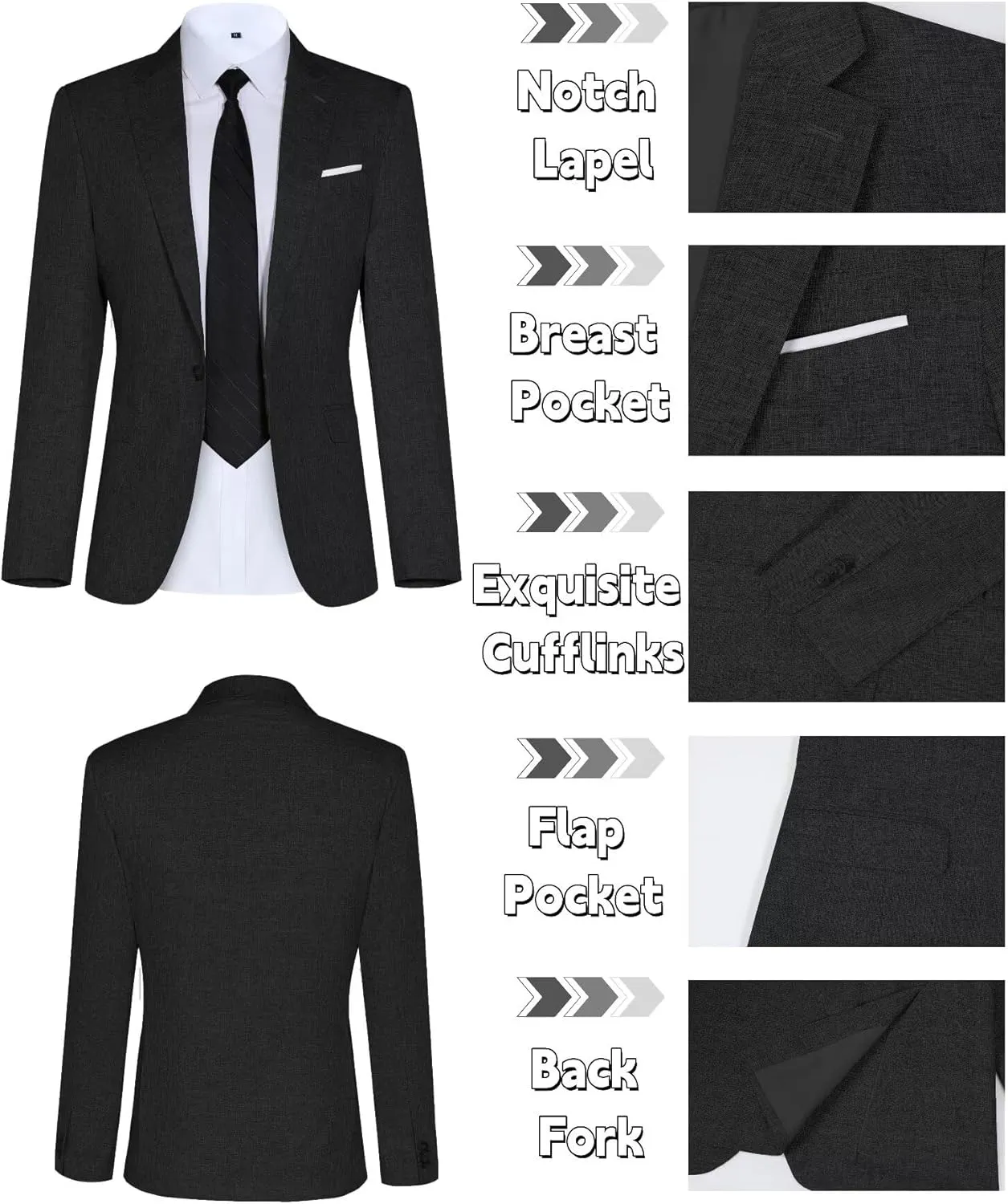 Men Casual Suits Classic Fit 2 Piece Suit One Button Lightweight Blazer Jacket Pants Set for Business Prom Wedding