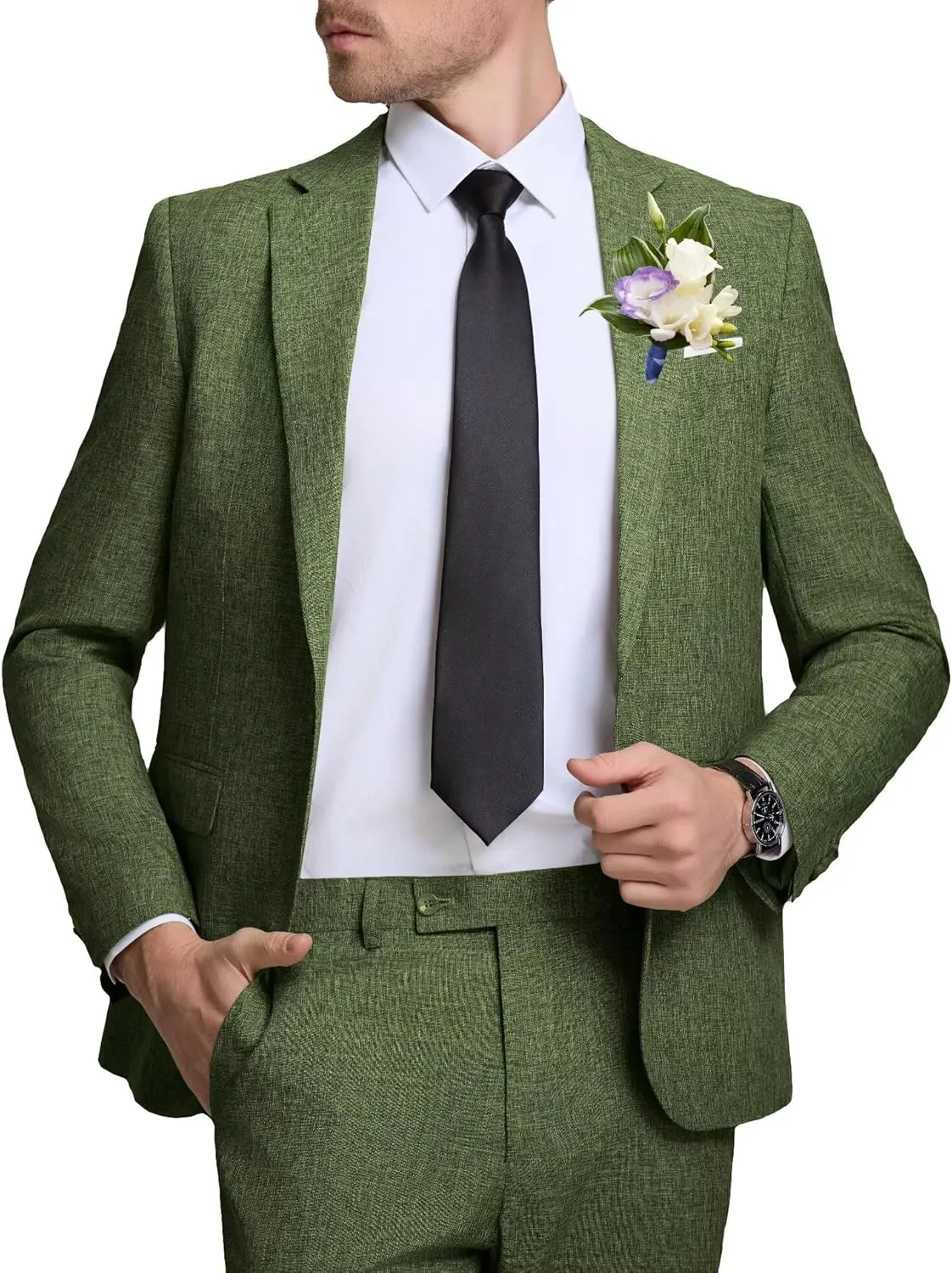 Men Casual Suits Classic Fit 2 Piece Suit One Button Lightweight Blazer Jacket Pants Set for Business Prom Wedding