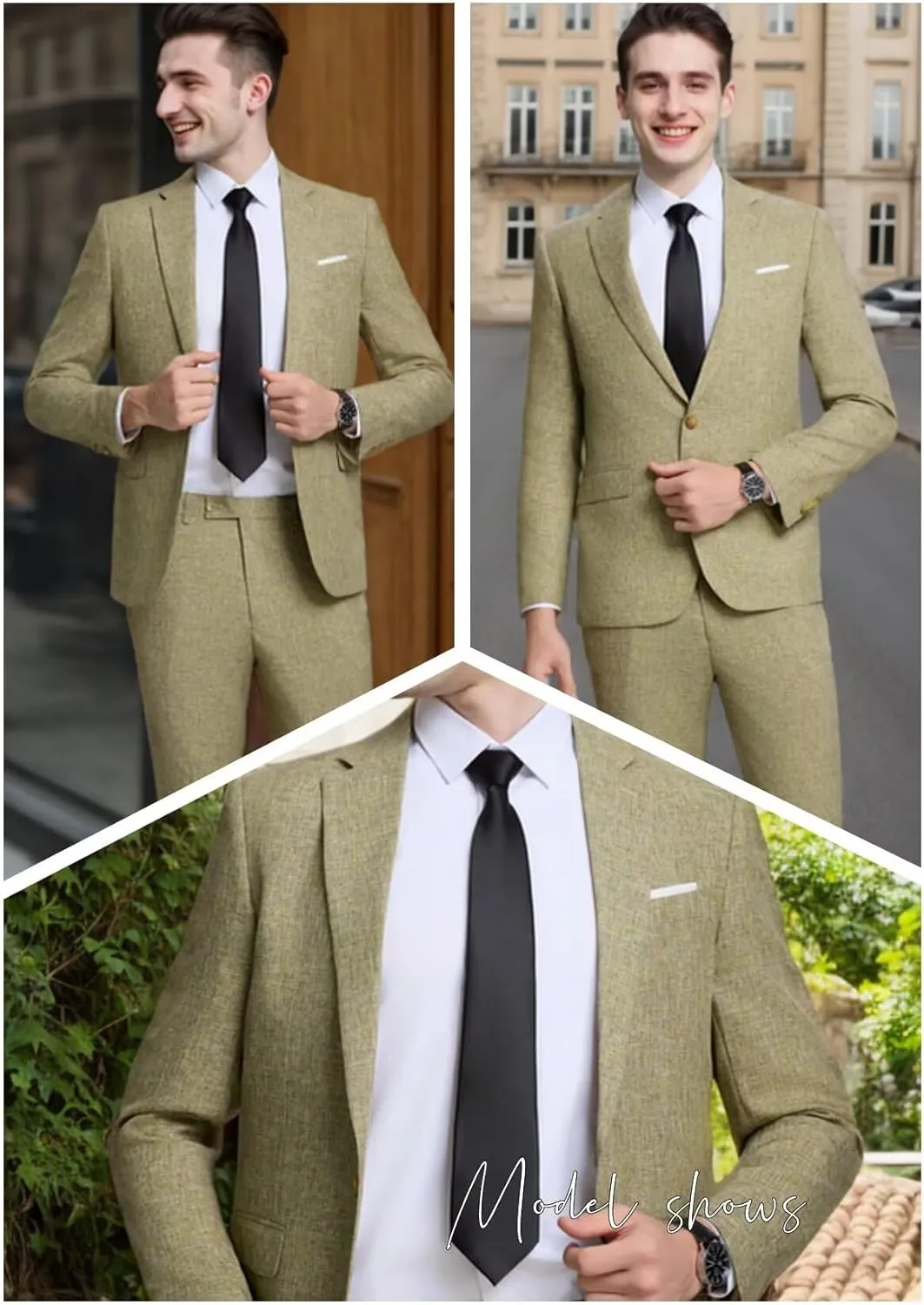 Men Casual Suits Classic Fit 2 Piece Suit One Button Lightweight Blazer Jacket Pants Set for Business Prom Wedding