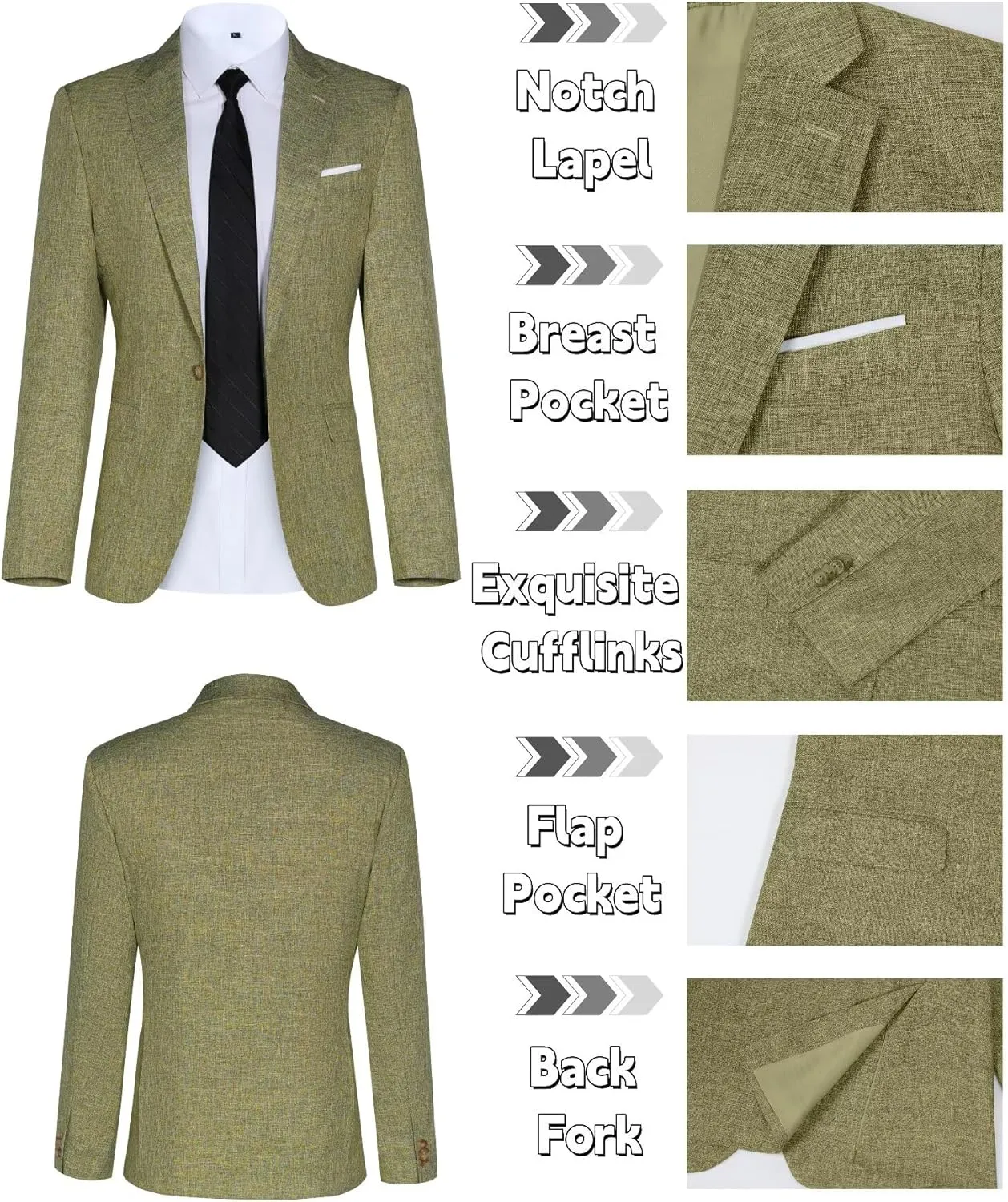 Men Casual Suits Classic Fit 2 Piece Suit One Button Lightweight Blazer Jacket Pants Set for Business Prom Wedding