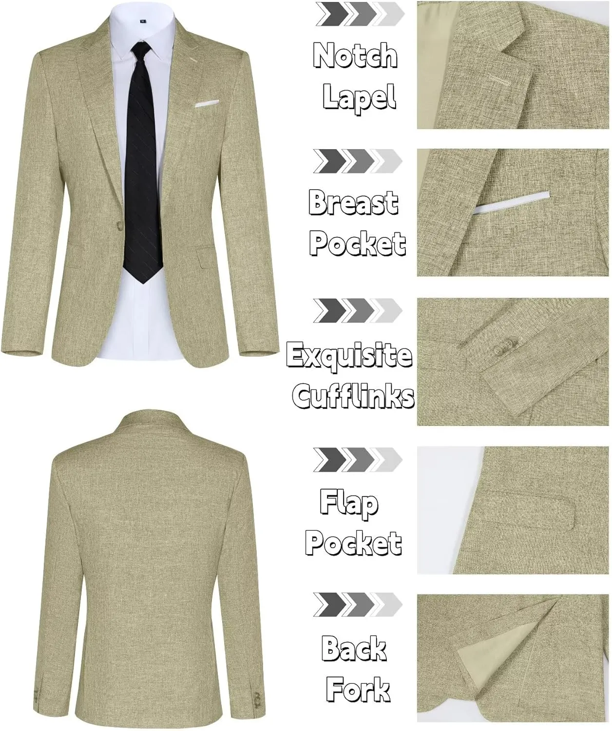 Men Casual Suits Classic Fit 2 Piece Suit One Button Lightweight Blazer Jacket Pants Set for Business Prom Wedding