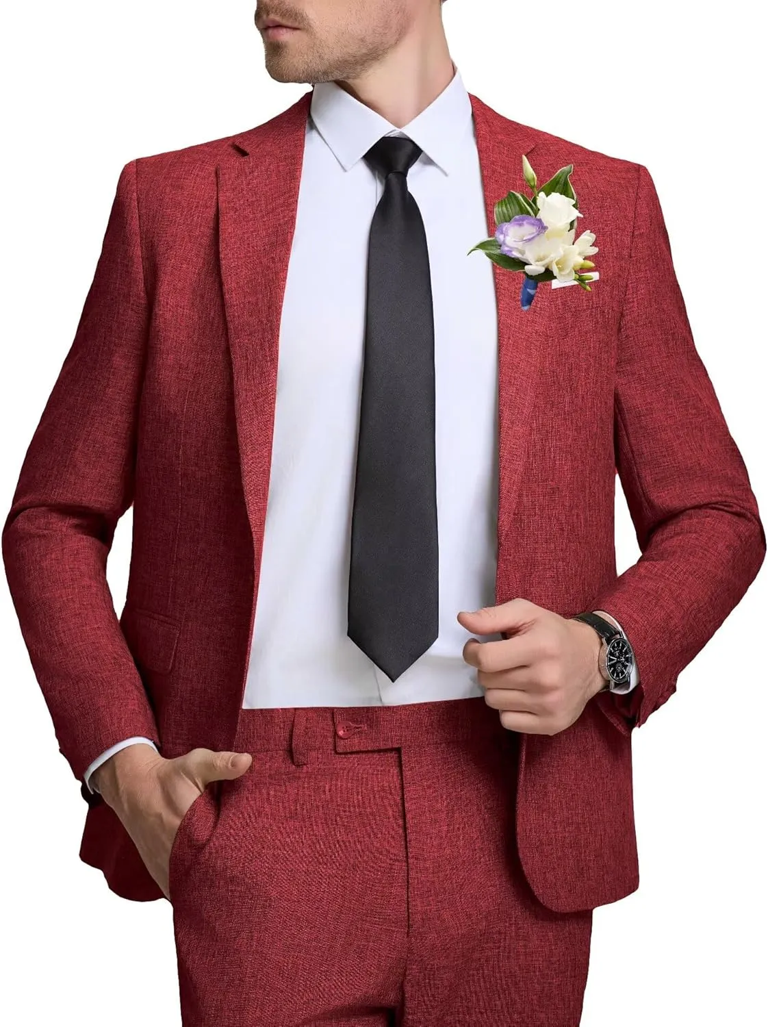 Men Casual Suits Classic Fit 2 Piece Suit One Button Lightweight Blazer Jacket Pants Set for Business Prom Wedding