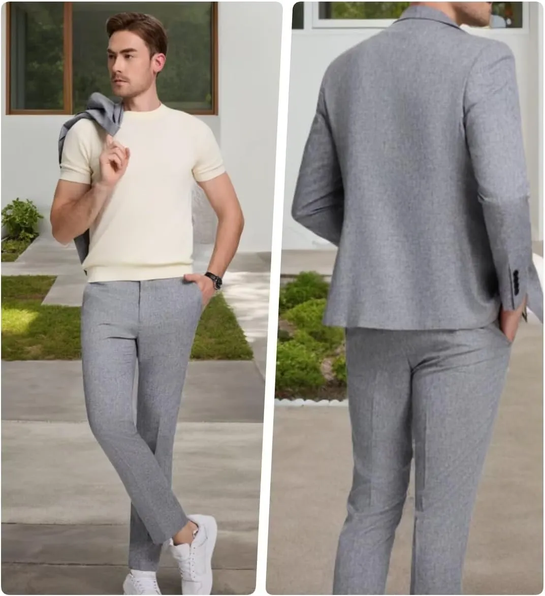 Men Casual Suits Classic Fit 2 Piece Suit One Button Lightweight Blazer Jacket Pants Set for Business Prom Wedding