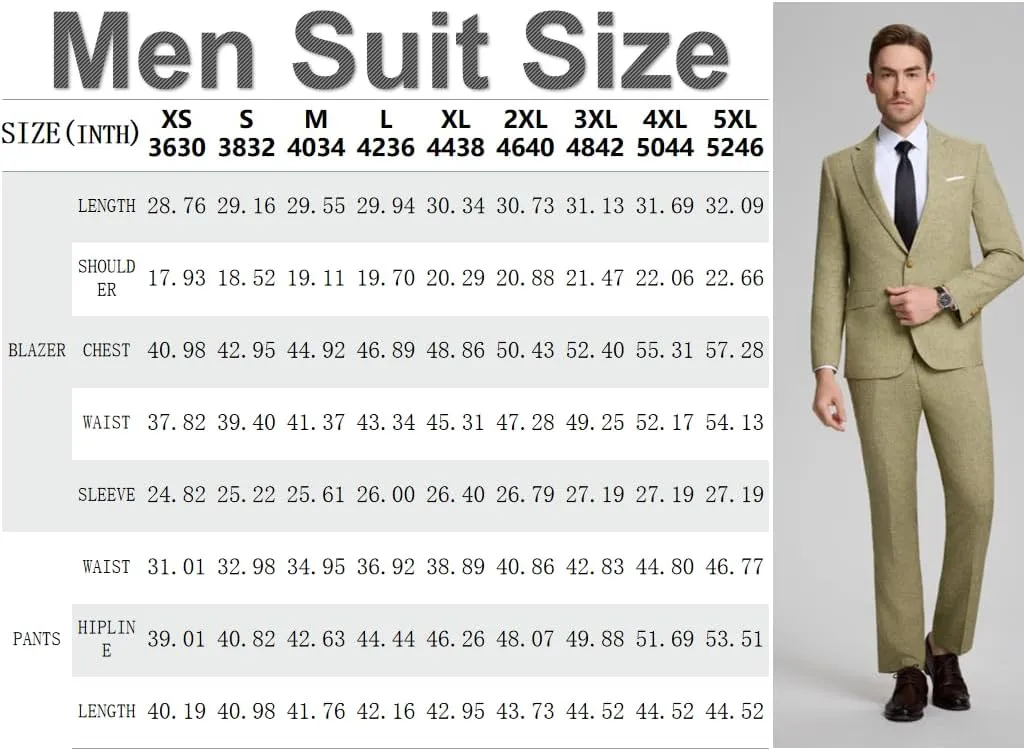 Men Casual Suits Classic Fit 2 Piece Suit One Button Lightweight Blazer Jacket Pants Set for Business Prom Wedding
