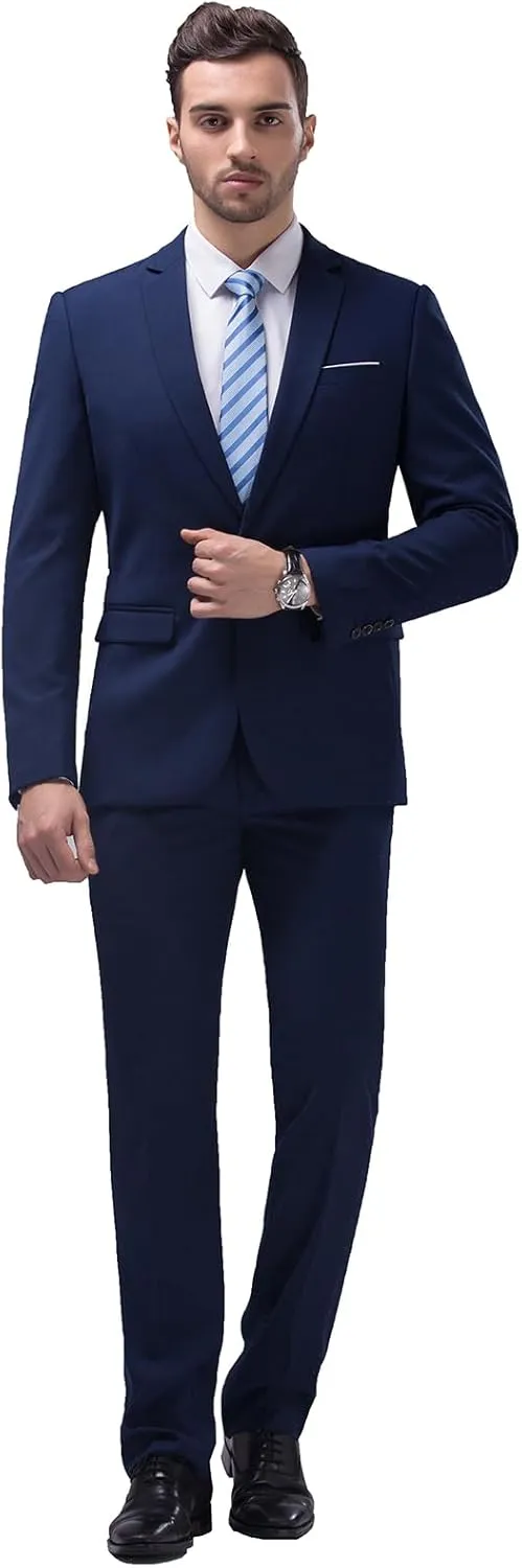 Mens 2 Piece Suits Classic Fit 1 Button Dress Suits Tuxedo Jacket Blazer for Wedding Business Dinner Prom