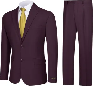 Men's 2 Piece Suits Classic Fit Single Breasted 2 Buttons Business Wedding Suit Jacket Blazer & Pleated Pants Set