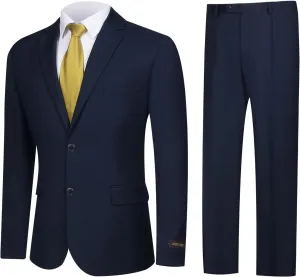 Men's 2 Piece Suits Classic Fit Single Breasted 2 Buttons Business Wedding Suit Jacket Blazer & Pleated Pants Set