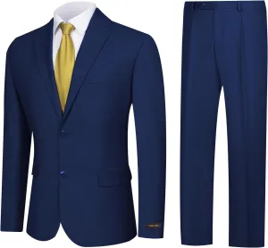 Men's 2 Piece Suits Classic Fit Single Breasted 2 Buttons Business Wedding Suit Jacket Blazer & Pleated Pants Set