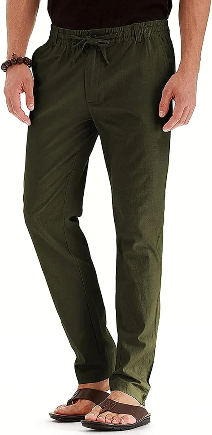 Mens Business Casual Pants Elastic Waist Dress Pants Trousers with Pockets Lightweight Flat Front Classic Fit Pants