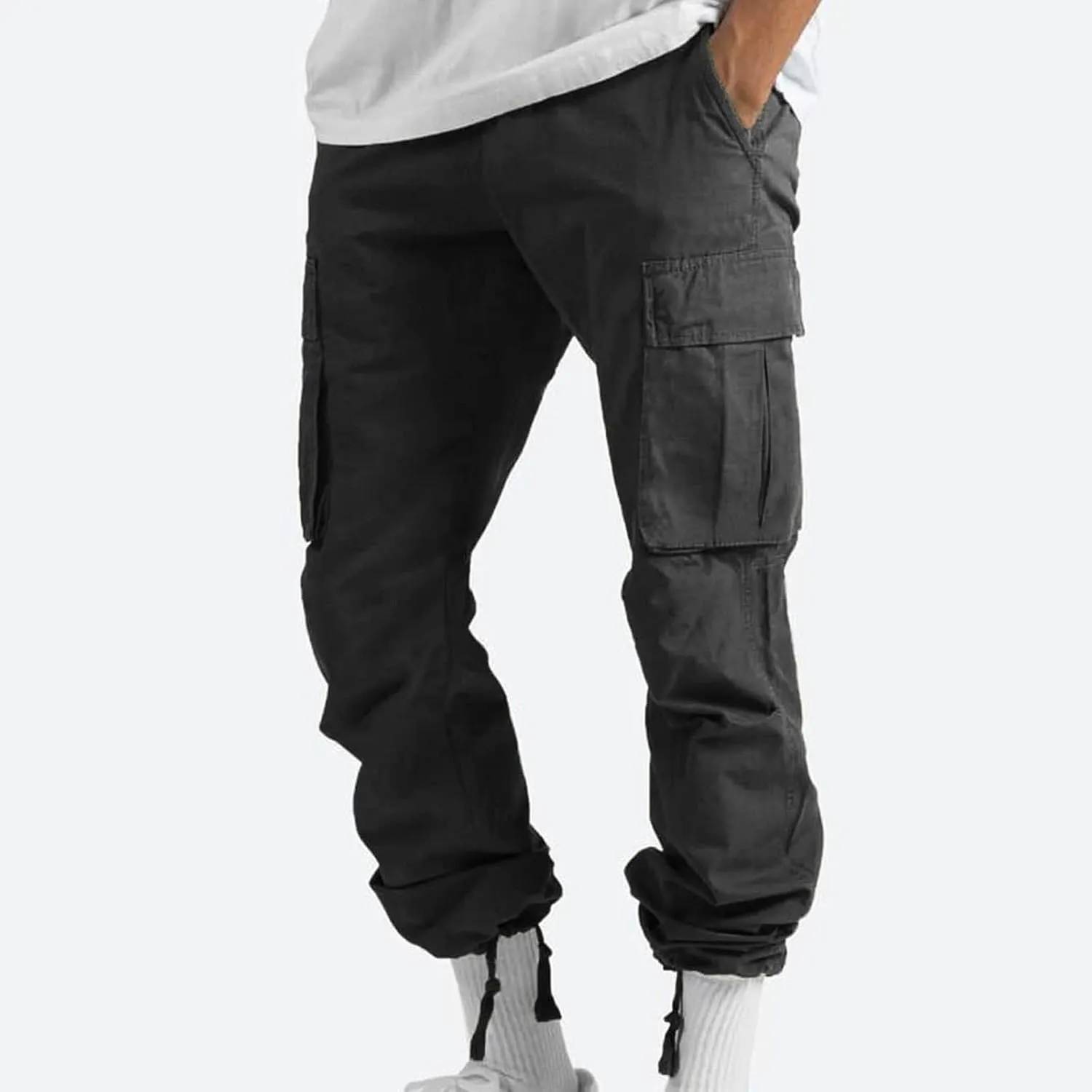 Mens Cargo Pants Classic Fit Cotton Drawstring Casual Joggers Athletic Trousers Elastic Waist Straight Sweatpants