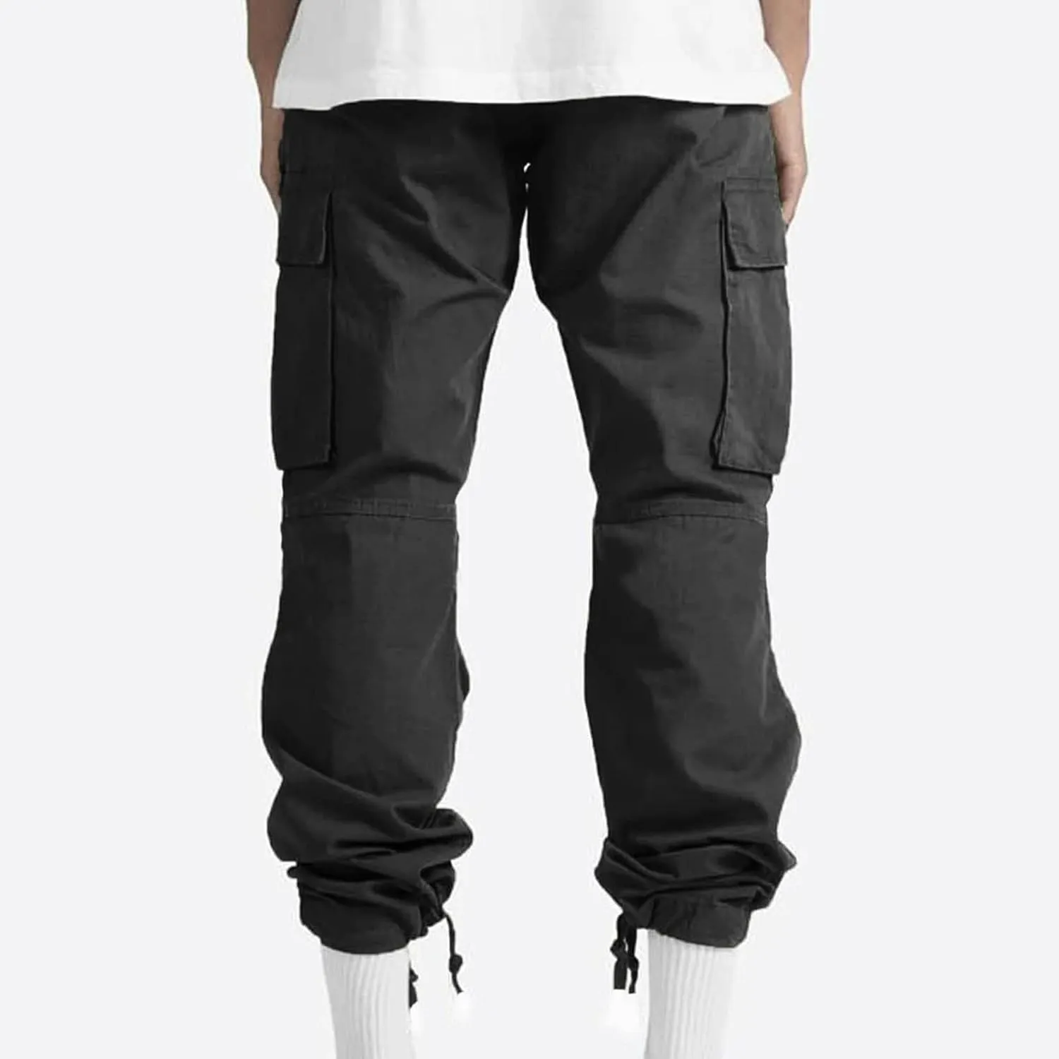 Mens Cargo Pants Classic Fit Cotton Drawstring Casual Joggers Athletic Trousers Elastic Waist Straight Sweatpants