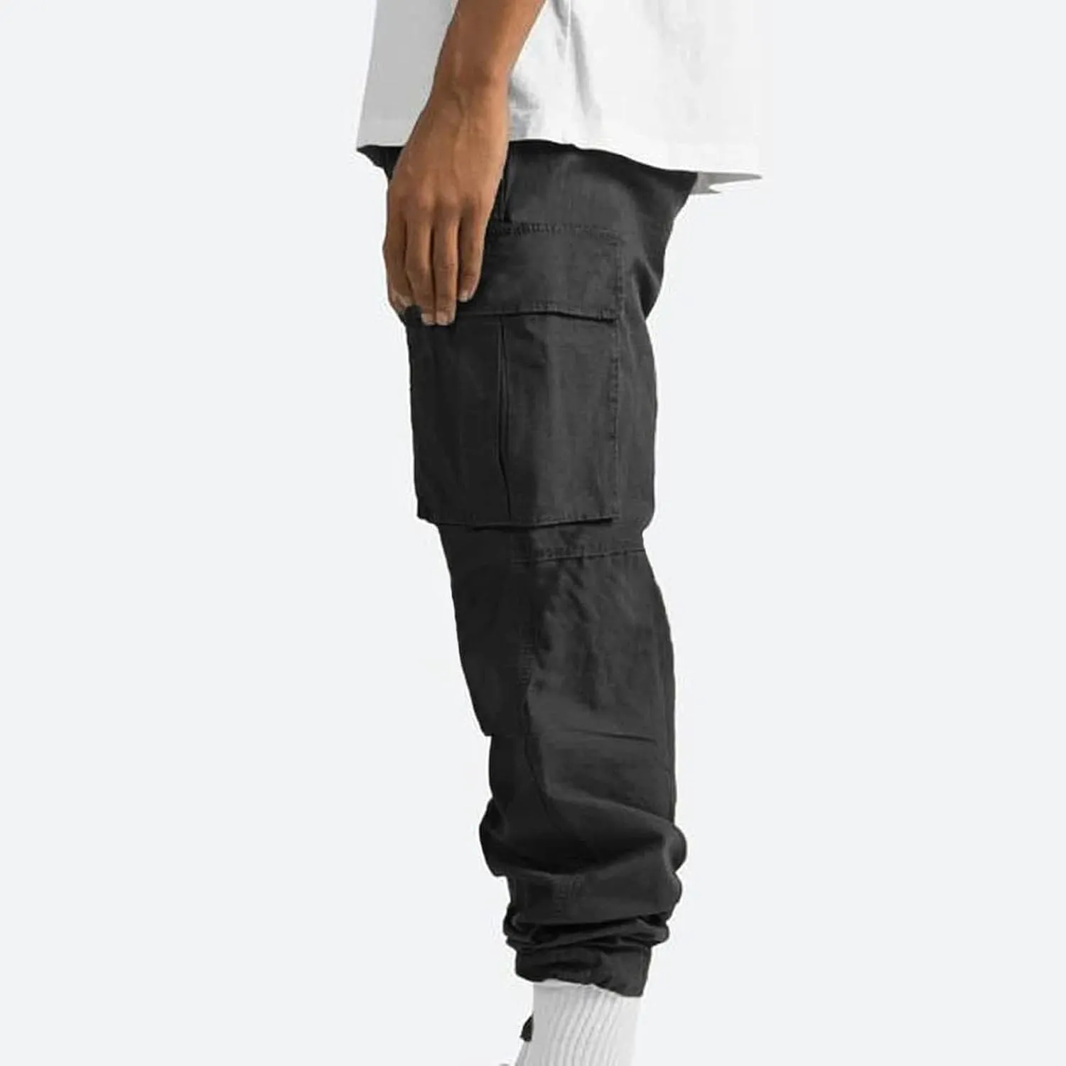 Mens Cargo Pants Classic Fit Cotton Drawstring Casual Joggers Athletic Trousers Elastic Waist Straight Sweatpants