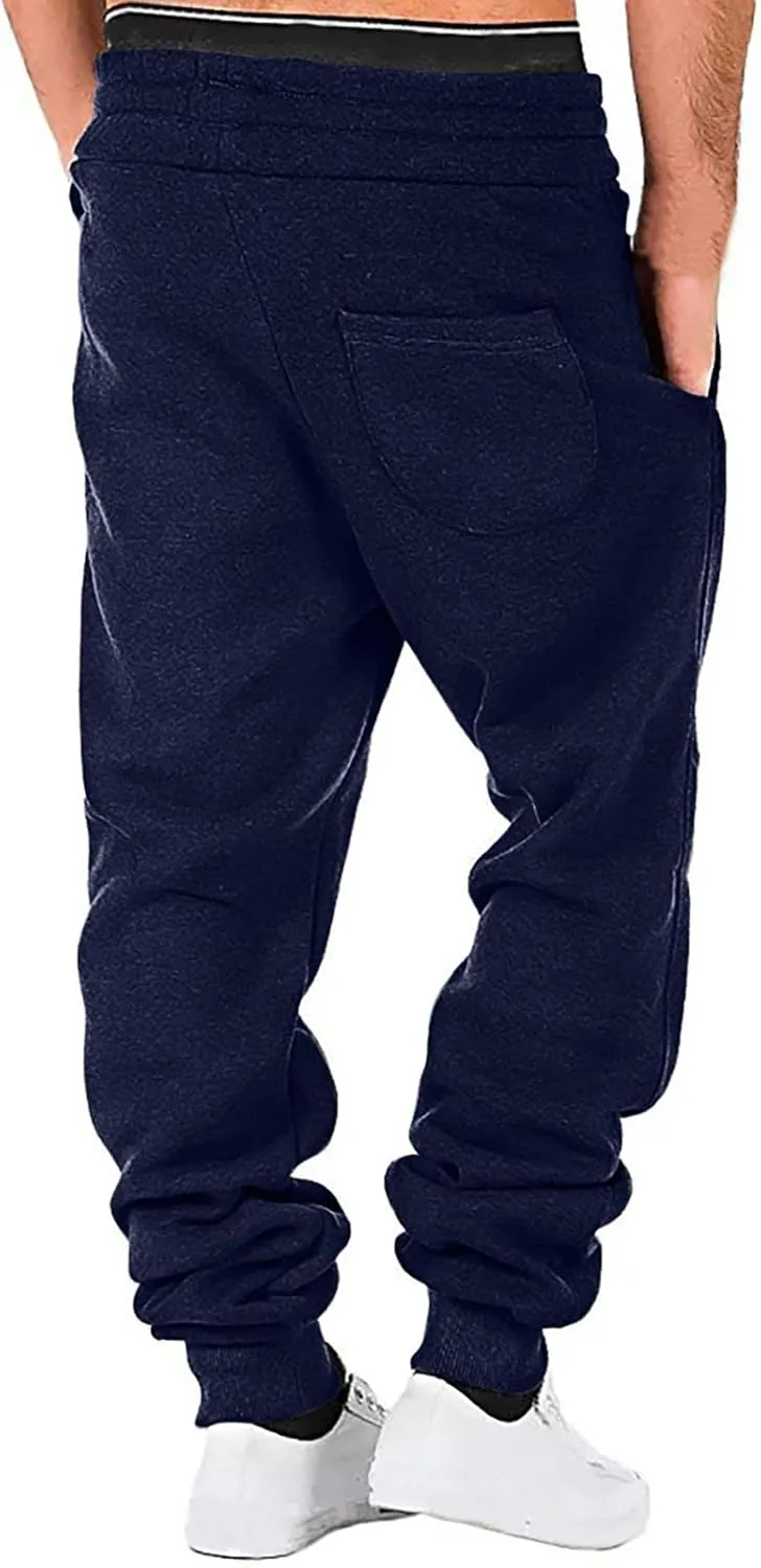 Mens Casual Pants Drawstring Elastic Waist Sports Sweatpants Cotton Solid Loose Trousers Classic-Fit Long Pant