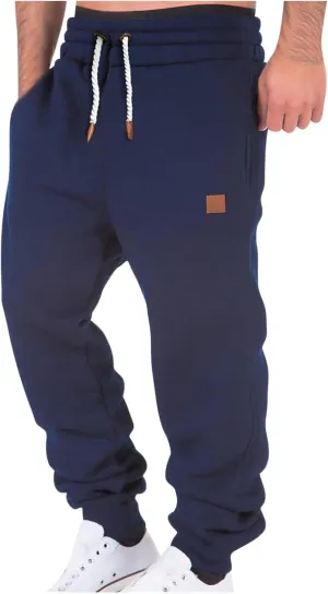 Mens Casual Pants Drawstring Elastic Waist Sports Sweatpants Cotton Solid Loose Trousers Classic-Fit Long Pant