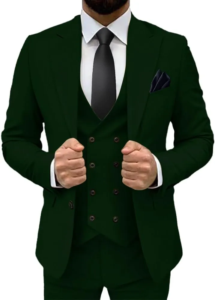 Men's Classic Fit Slim Double Breasted Suit - Formal Suit with Blazer, Pants & Vest
