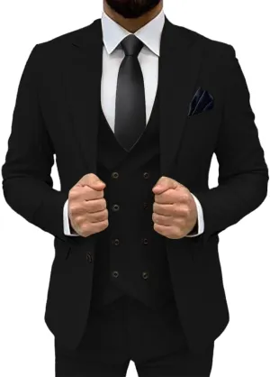 Men's Classic Fit Slim Double Breasted Suit - Formal Suit with Blazer, Pants & Vest