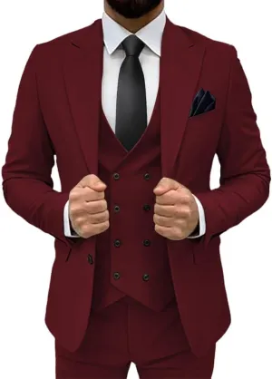 Men's Classic Fit Slim Double Breasted Suit - Formal Suit with Blazer, Pants & Vest