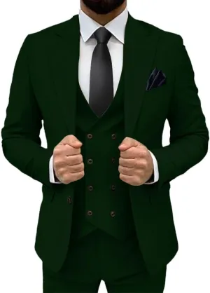 Men's Classic Fit Slim Double Breasted Suit - Formal Suit with Blazer, Pants & Vest