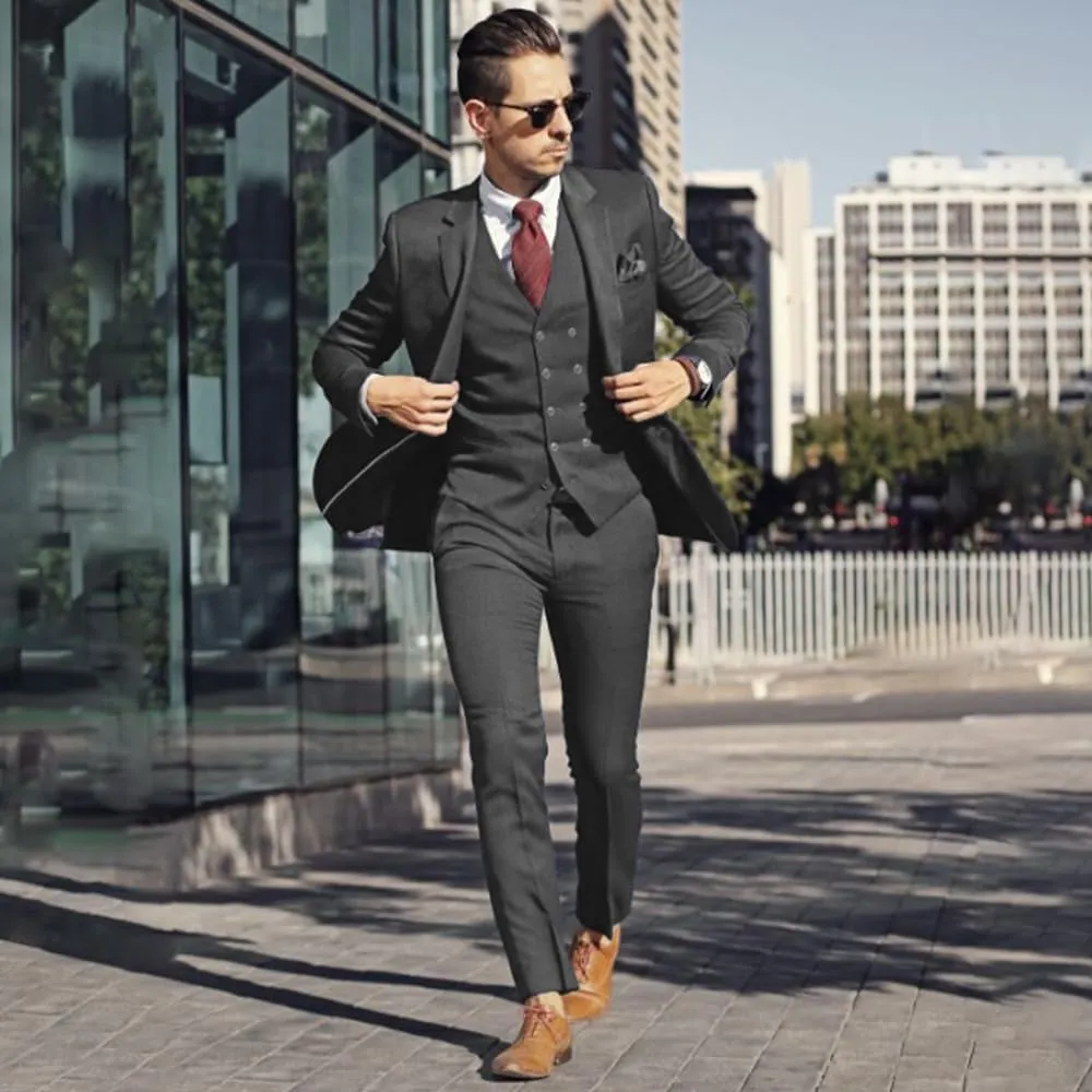 Men's Classic Fit Slim Double Breasted Suit - Formal Suit with Blazer, Pants & Vest