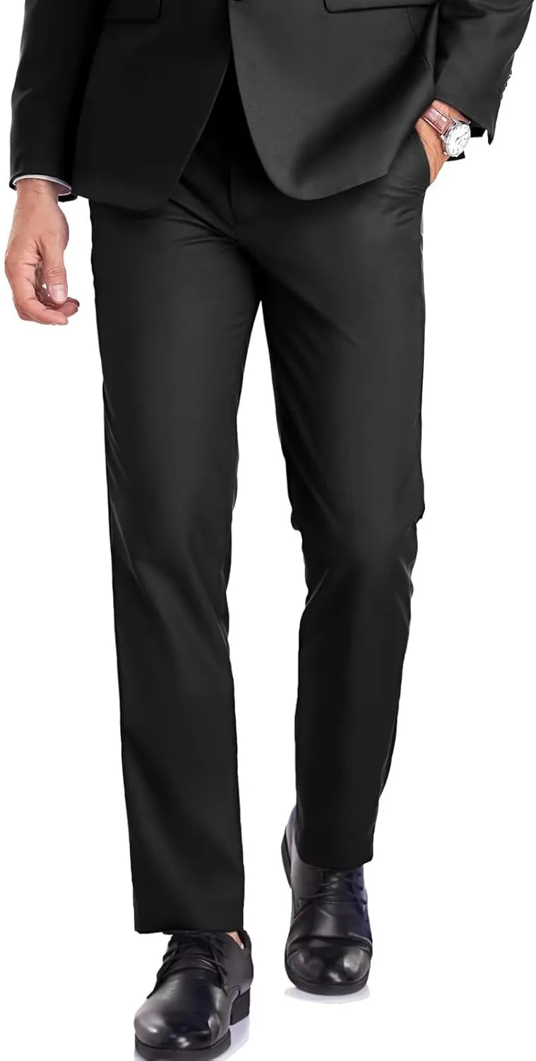 Mens Dress Pant Slim Fit Flat Front Pants for Men Classic Fit Hidden Expandable Waist Golf Men Suit Pants for Work