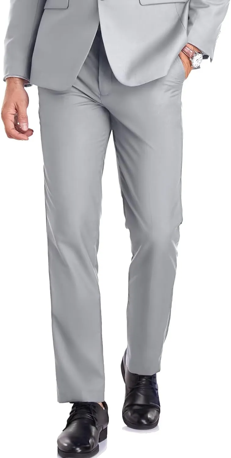 Mens Dress Pant Slim Fit Flat Front Pants for Men Classic Fit Hidden Expandable Waist Golf Men Suit Pants for Work