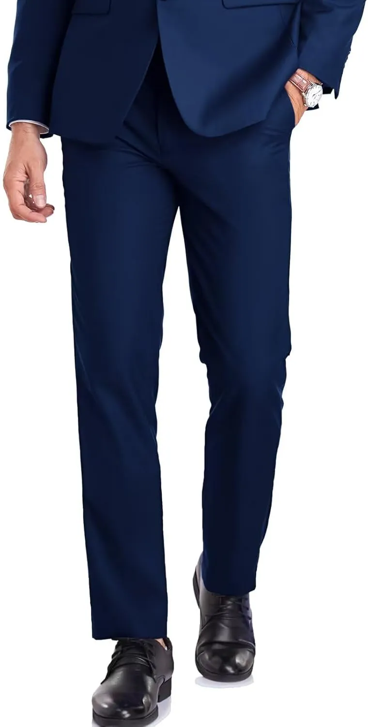 Mens Dress Pant Slim Fit Flat Front Pants for Men Classic Fit Hidden Expandable Waist Golf Men Suit Pants for Work