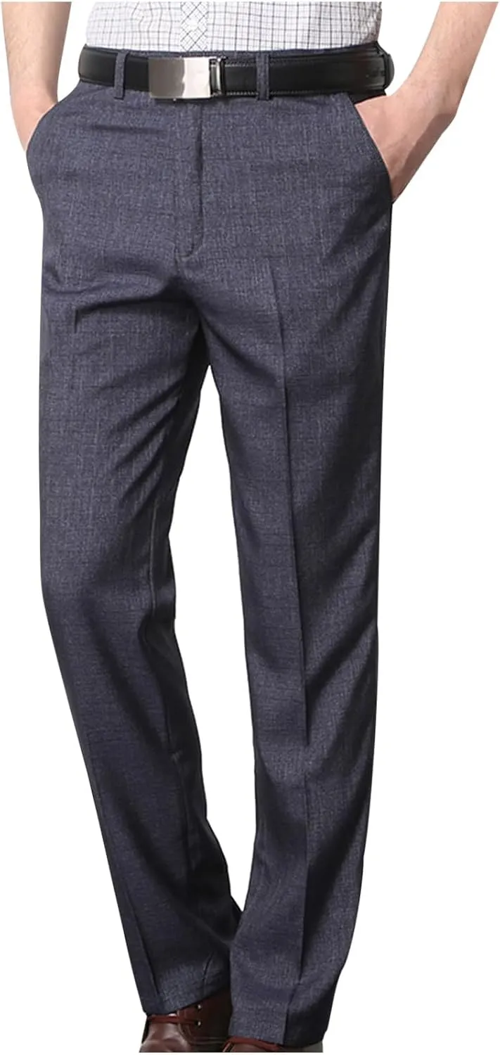 Men's Formal Dress Pants Classic-Fit Wrinkle-Resistant Flat-Front Chino Pant Straight Cut Slim Fit Casual Suit Pants