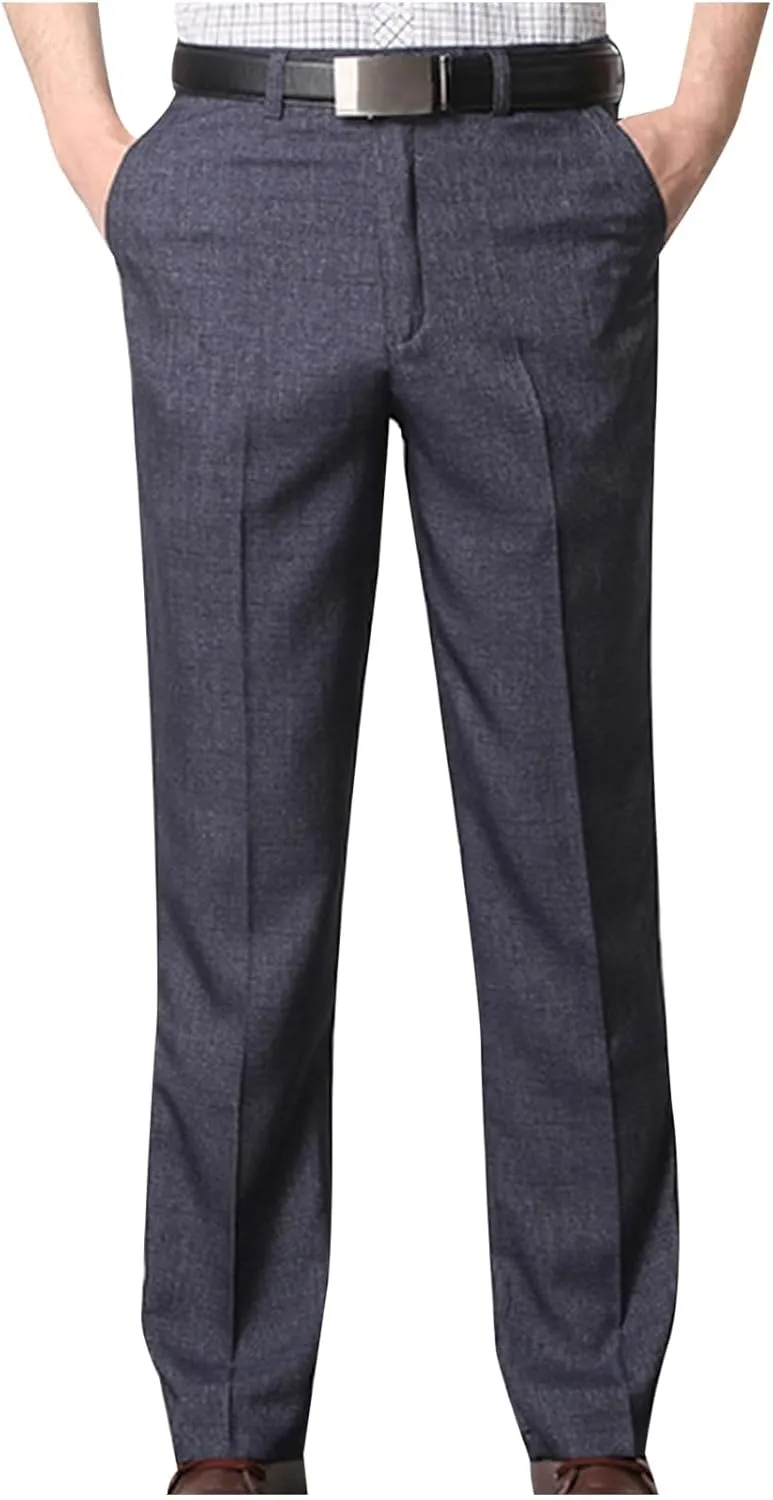 Men's Formal Dress Pants Classic-Fit Wrinkle-Resistant Flat-Front Chino Pant Straight Cut Slim Fit Casual Suit Pants
