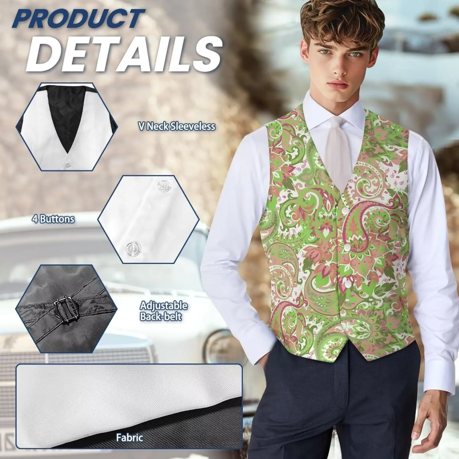 Men's Formal Suit Vest Fit for Business or Casual Dress Slim Fit V Neck Waistcoat Vest