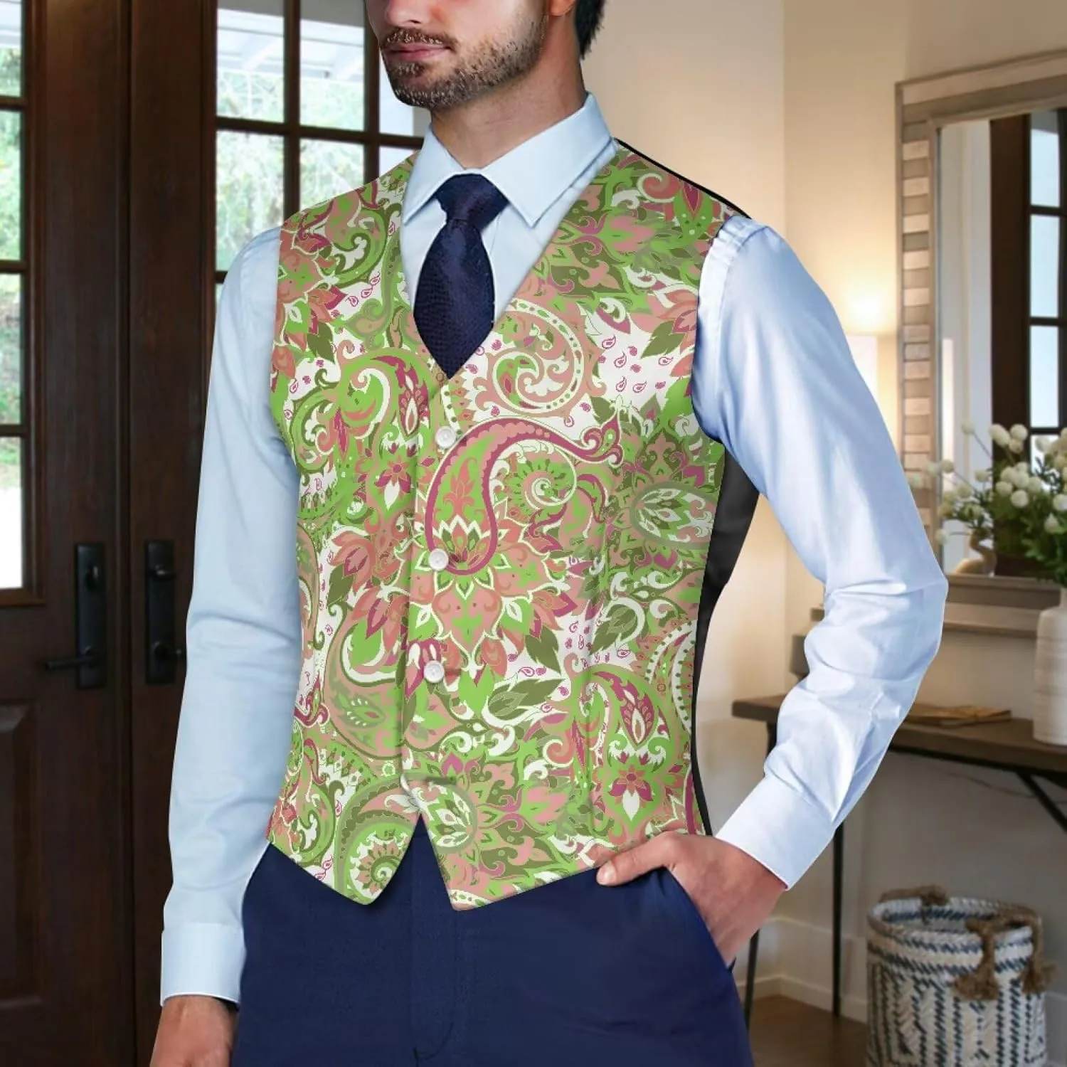 Men's Formal Suit Vest Fit for Business or Casual Dress Slim Fit V Neck Waistcoat Vest