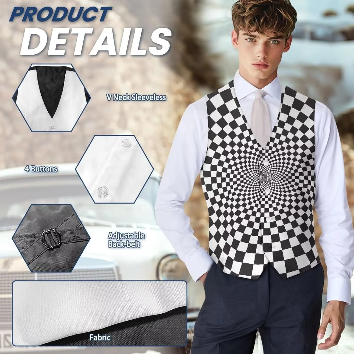Men's Formal Suit Vest Fit for Business or Casual Dress Slim Fit V Neck Waistcoat Vest