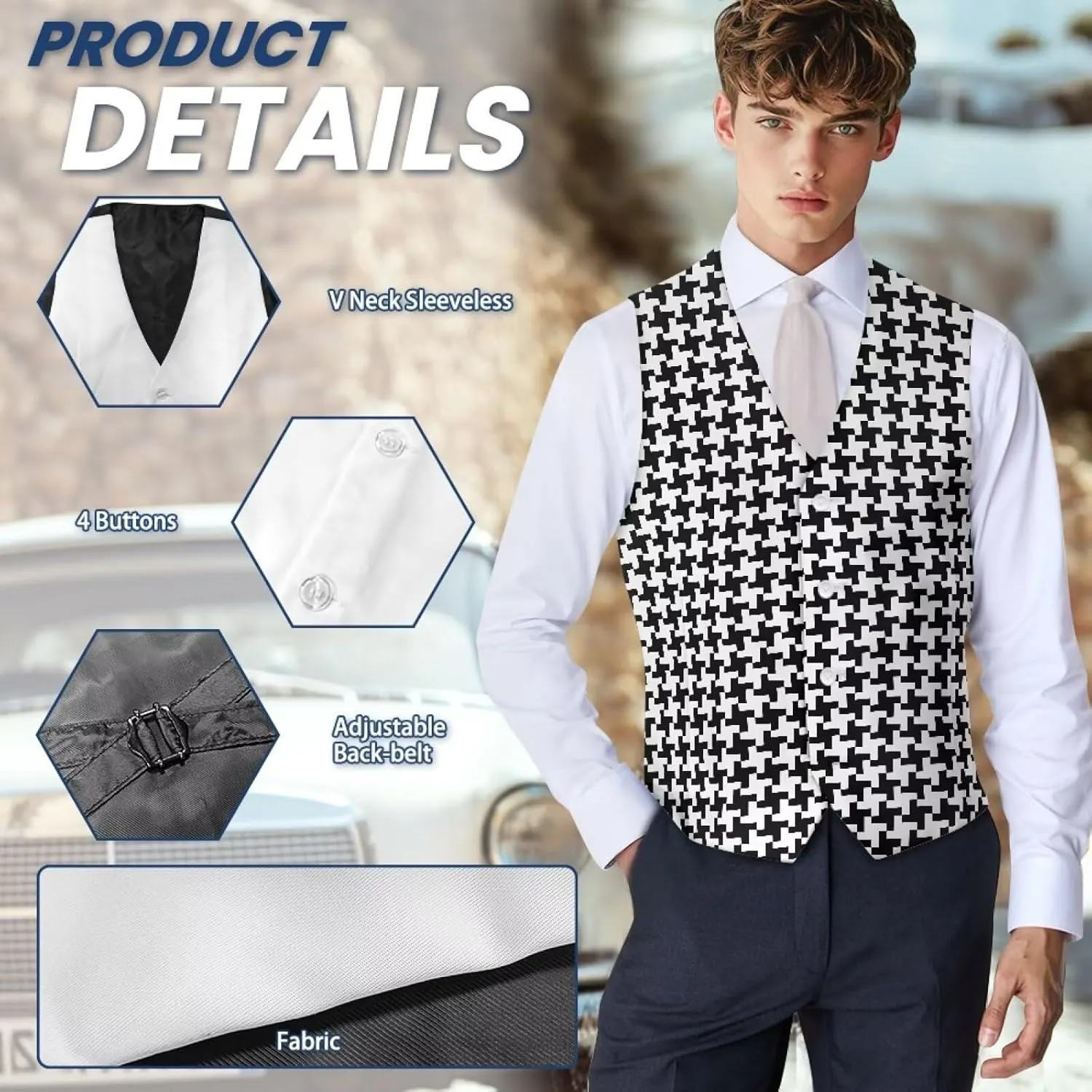 Men's Formal Suit Vest Fit for Business or Casual Dress Slim Fit V Neck Waistcoat Vest