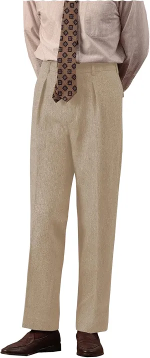 Mens High Waisted Tweed Pleated Front Dress Pant Classic Fit