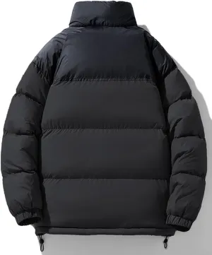 Men's Puffer Jacket Thickened Winter Coat Warm Stand Collar Color Block Zip Up Jacket Ski Bubble Coat