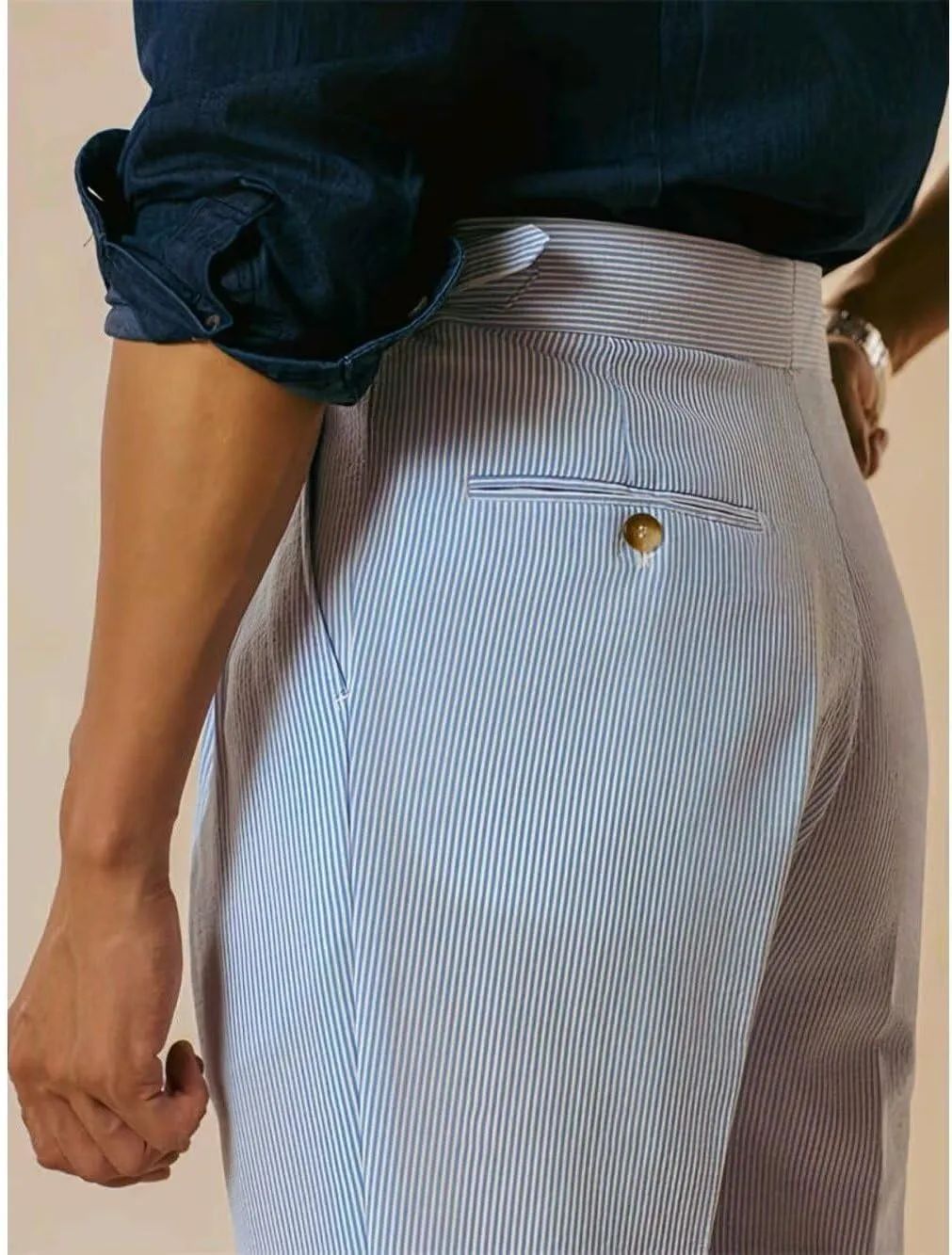 Men's Seersucker Casual Suit Pants Classic Fit Gurkha Dress Pant Spring Summer Beach Striped Trousers for Men