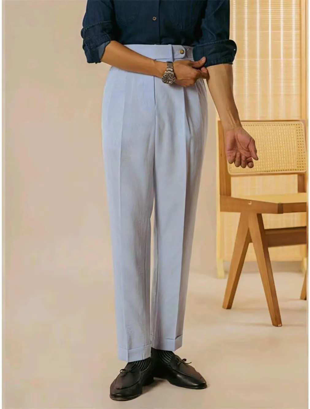 Men's Seersucker Casual Suit Pants Classic Fit Gurkha Dress Pant Spring Summer Beach Striped Trousers for Men